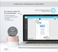 Load image into Gallery viewer, Geometric Eucalyptus Seating Chart Template, Table Number Cards, Greenery Wedding Signs, Watercolor Artwork, 100% Editable, Printable, 004