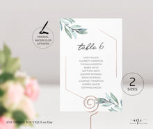 Load image into Gallery viewer, Geometric Eucalyptus Seating Chart Template, Table Number Cards, Greenery Wedding Signs, Watercolor Artwork, 100% Editable, Printable, 004