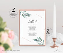 Load image into Gallery viewer, Geometric Eucalyptus Seating Chart Template, Table Number Cards, Greenery Wedding Signs, Watercolor Artwork, 100% Editable, Printable, 004