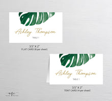 Load image into Gallery viewer, Monstera Place Card Template, Printable Wedding Bridal Escort Card, Editable Name Cards, Beach Tropical Watercolor, Printable, Download 003