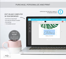 Load image into Gallery viewer, Monstera Mini & Full Champagne Label Template, Tropical Leaf, Beach Bridal Baby Shower, Bachelorette, Fully Editable, Printable Download 003