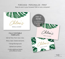 Load image into Gallery viewer, Monstera Mini & Full Champagne Label Template, Tropical Leaf, Beach Bridal Baby Shower, Bachelorette, Fully Editable, Printable Download 003
