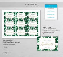 Load image into Gallery viewer, Monstera Mini & Full Champagne Frame Label Template, Tropical Leaf, Beach Bachelorette Bridal Baby Shower, Fully Editable, Printable Download 003