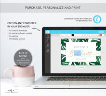Load image into Gallery viewer, Monstera Mini & Full Champagne Frame Label Template, Tropical Leaf, Beach Bachelorette Bridal Baby Shower, Fully Editable, Printable Download 003