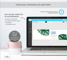 Load image into Gallery viewer, Monstera Custom Water Bottle Label Template, Tropical Greenery, Beach Wedding, Bridal, Baby Shower, Fully Editable, Printable Download 003