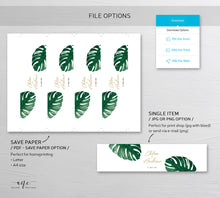 Load image into Gallery viewer, Monstera Custom Water Bottle Label Template, Tropical Greenery, Beach Wedding, Bridal, Baby Shower, Fully Editable, Printable Download 003