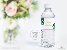 Load image into Gallery viewer, Monstera Custom Water Bottle Label Template, Tropical Greenery, Beach Wedding, Bridal, Baby Shower, Fully Editable, Printable Download 003