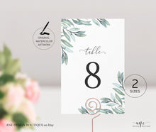 Load image into Gallery viewer, Eucalyptus Table Number Card Template, Greenery Wedding Bridal Table Card 4x6 5x7, Watercolor Artwork, 100% Editable, Printable Download 004