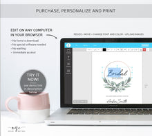 Load image into Gallery viewer, Leafy Hoop Bridal Shower Invitation Template, Greenery Wedding Shower, Original Watercolor Artwork, Templett 100% Editable, Printable, 004