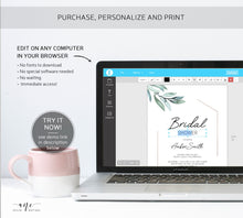 Load image into Gallery viewer, Geometrical Greenery Bridal Shower Invitation Template, Boho Wedding Shower Eucalyptus, 100% Editable, Printable, DIY, Instant Download 004