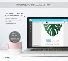 Load image into Gallery viewer, Tropical Wedding Invitation Suite Template, Monstera Palm Leaf Watercolor, Beach Wedding Invite, 100% Editable, Printable, Download 003