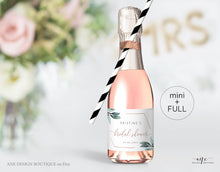 Load image into Gallery viewer, Geometric Greenery Mini Full Champagne Label Template, Eucalyptus Bachelorette Bridal Baby Shower Rose Gold, Editable Printable Download 004