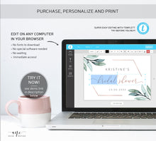 Load image into Gallery viewer, Geometric Greenery Mini Full Champagne Label Template, Eucalyptus Bachelorette Bridal Baby Shower Rose Gold, Editable Printable Download 004