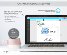 Load image into Gallery viewer, Eucalyptus Wedding Welcome Sign Template, Geometric Rose Gold, Greenery Wedding Signs, Original Watercolor Art, 100% Editable Printable, 004