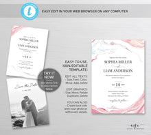 Load image into Gallery viewer, Geode Marble Wedding Invitation Suite Template, Blush Pink Agate Minerals, Rose Marble Wedding Invite, Templett 100% Editable, Printable 005