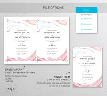 Load image into Gallery viewer, Geode Marble Wedding Invitation Suite Template, Blush Pink Agate Minerals, Rose Marble Wedding Invite, Templett 100% Editable, Printable 005