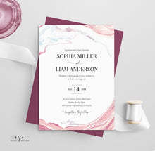 Load image into Gallery viewer, Geode Marble Wedding Invitation Suite Template, Blush Pink Agate Minerals, Rose Marble Wedding Invite, Templett 100% Editable, Printable 005
