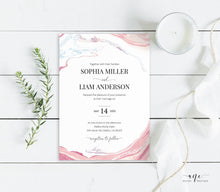 Load image into Gallery viewer, Geode Marble Wedding Invitation Suite Template, Blush Pink Agate Minerals, Rose Marble Wedding Invite, Templett 100% Editable, Printable 005
