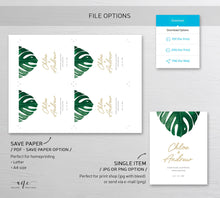 Load image into Gallery viewer, Tropical Wedding Wine Label Template, Monstera Palm Leaf Watercolor, Beach Wedding Bridal Shower, Templett Editable, Printable, Download 003