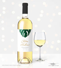 Load image into Gallery viewer, Tropical Wedding Wine Label Template, Monstera Palm Leaf Watercolor, Beach Wedding Bridal Shower, Templett Editable, Printable, Download 003