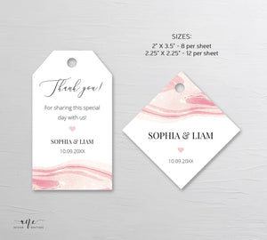 Rose Marble Wedding Favor Tag Template, Geode Thank You Tags, Shower Favor, Welcome Bag Label, Fully Editable, Printable DIY, Download 005