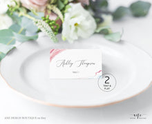 Load image into Gallery viewer, Rose Marble Place Card Template, Printable Wedding Bridal Escort Card, Editable Name Cards, Geode Name Cards, Printable DIY, Download 005