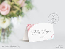Load image into Gallery viewer, Rose Marble Place Card Template, Printable Wedding Bridal Escort Card, Editable Name Cards, Geode Name Cards, Printable DIY, Download 005