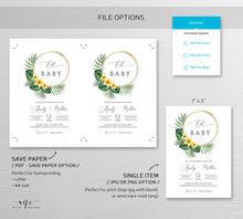 Load image into Gallery viewer, Tropical Palm Leaf Baby / Bridal Shower Invitation Template, Beach Invite, Golden Hoops, Fully Editable, Printable DIY, Instant Download 002