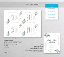 Load image into Gallery viewer, Geometric Greenery Wedding Wine Label Template, Eucalyptus Leaf Watercolor, Rose Gold Bridal Shower, Fully Editable, Printable, Download 004