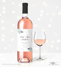 Load image into Gallery viewer, Geometric Greenery Wedding Wine Label Template, Eucalyptus Leaf Watercolor, Rose Gold Bridal Shower, Fully Editable, Printable, Download 004