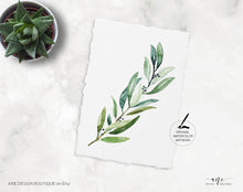 Load image into Gallery viewer, Geometric Greenery Wedding Wine Label Template, Eucalyptus Leaf Watercolor, Rose Gold Bridal Shower, Fully Editable, Printable, Download 004