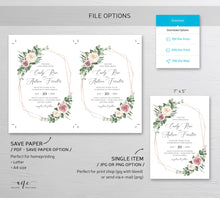 Load image into Gallery viewer, Geometric Eucalyptus Floral Wedding Invitation Set Printable Template, Greenery Mauve Roses Watercolor Artwork, Rose Gold, 100% Editable 007