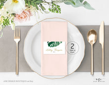 Load image into Gallery viewer, Monstera Place Card Template, Printable Wedding Bridal Escort Card, Editable Name Cards, Beach Tropical Watercolor, Printable, Download 003