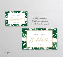 Load image into Gallery viewer, Monstera Mini & Full Champagne Frame Label Template, Tropical Leaf, Beach Bachelorette Bridal Baby Shower, Fully Editable, Printable Download 003
