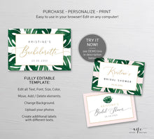 Load image into Gallery viewer, Monstera Mini & Full Champagne Frame Label Template, Tropical Leaf, Beach Bachelorette Bridal Baby Shower, Fully Editable, Printable Download 003