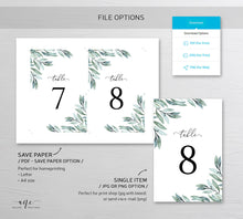 Load image into Gallery viewer, Eucalyptus Table Number Card Template, Greenery Wedding Bridal Table Card 4x6 5x7, Watercolor Artwork, 100% Editable, Printable Download 004