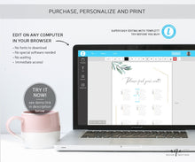 Load image into Gallery viewer, Gold Geometric Eucalyptus Seating Chart Template, Greenery Wedding Seating Sign, Original Artwork, A1, A2, Fully Editable, Printable, 004