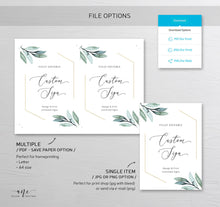 Load image into Gallery viewer, Gold Geometric Eucalyptus Custom Sign Template, Table Sign, Printable Greenery Custom Wedding Signs, Watercolor Artwork, 100% Editable 004