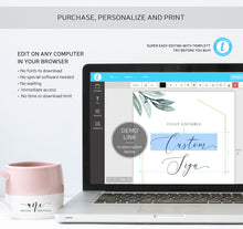 Load image into Gallery viewer, Gold Geometric Eucalyptus Custom Sign Template, Table Sign, Printable Greenery Custom Wedding Signs, Watercolor Artwork, 100% Editable 004