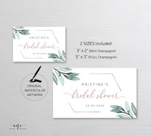 Load image into Gallery viewer, Geometric Greenery Mini Full Champagne Label Template, Eucalyptus Bachelorette Bridal Baby Shower Rose Gold, Editable Printable Download 004