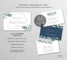 Load image into Gallery viewer, Geometric Greenery Mini Full Champagne Label Template, Eucalyptus Bachelorette Bridal Baby Shower Rose Gold, Editable Printable Download 004