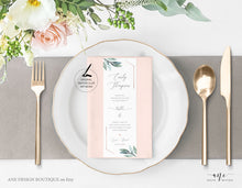 Load image into Gallery viewer, Photo Booth Insert Template, Favor Tag, Printable Bookmark, Place Card, Rose Gold, Eucalyptus Wedding, Original Artwork, Fully Editable 004