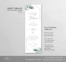 Load image into Gallery viewer, Photo Booth Insert Template, Favor Tag, Printable Bookmark, Place Card, Rose Gold, Eucalyptus Wedding, Original Artwork, Fully Editable 004