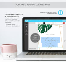 Load image into Gallery viewer, Custom Tropical Monstera Wedding Sign Template, Table Sign, Printable Gold Geometric Green Custom Wedding Signs, 5x7 8x10, 100% Editable 003