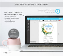 Load image into Gallery viewer, Tropical Palm Leaf Baby / Bridal Shower Invitation Template, Beach Invite, Golden Hoops, Fully Editable, Printable DIY, Instant Download 002