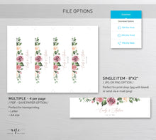 Load image into Gallery viewer, Floral Wedding Water Bottle Label Template, Eucalyptus Greenery Mauve Roses Bridal Shower Favor, Printable Custom 100% Editable Download 007