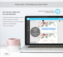 Load image into Gallery viewer, Mauve & Blush Roses Printable Place Card Template, Printable Wedding Bridal Escort Card, Editable Name Cards, Boho Eucalyptus Greenery, 007