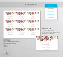 Load image into Gallery viewer, Floral Mini & Full Champagne Label Template, Mauve Roses Wedding Bachelorette Bridal Baby Shower Favor Sticker, Fully Editable Printable 007