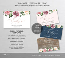 Load image into Gallery viewer, Floral Mini & Full Champagne Label Template, Mauve Roses Wedding Bachelorette Bridal Baby Shower Favor Sticker, Fully Editable Printable 007