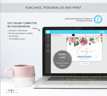 Load image into Gallery viewer, Floral Mini & Full Champagne Label Template, Mauve Roses Wedding Bachelorette Bridal Baby Shower Favor Sticker, Fully Editable Printable 007